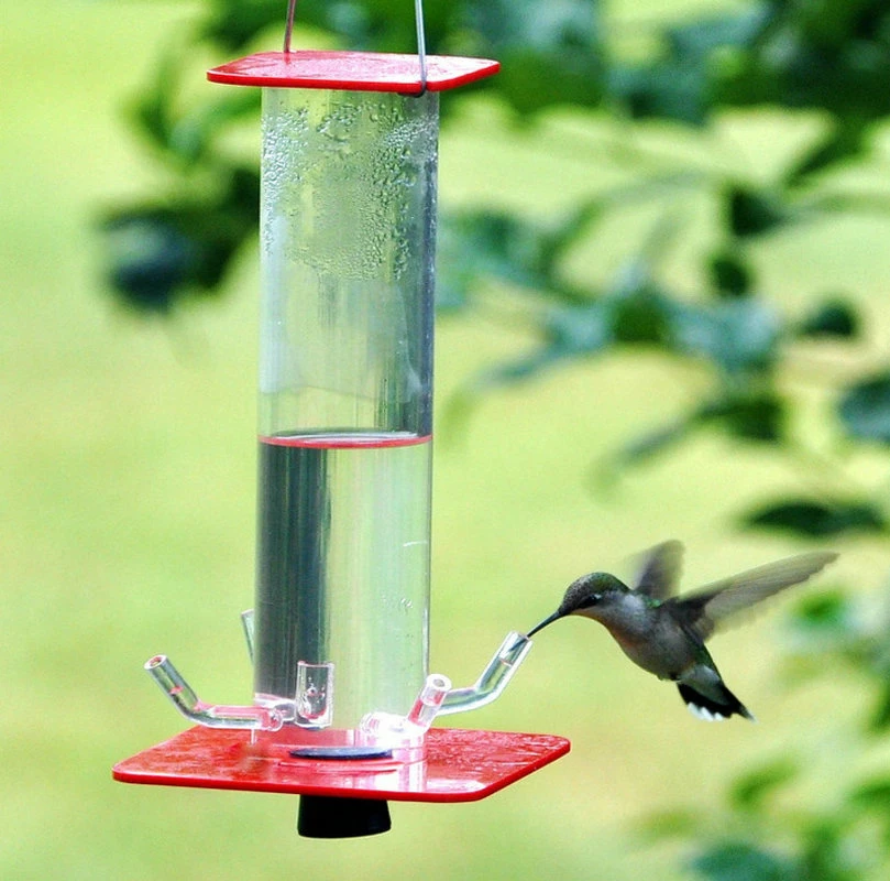 Unique Design Feeding System with Glossy Clear Tube, Hummingbird Tube Feeder for Patio Garden Outdoor Decor Wbb17979