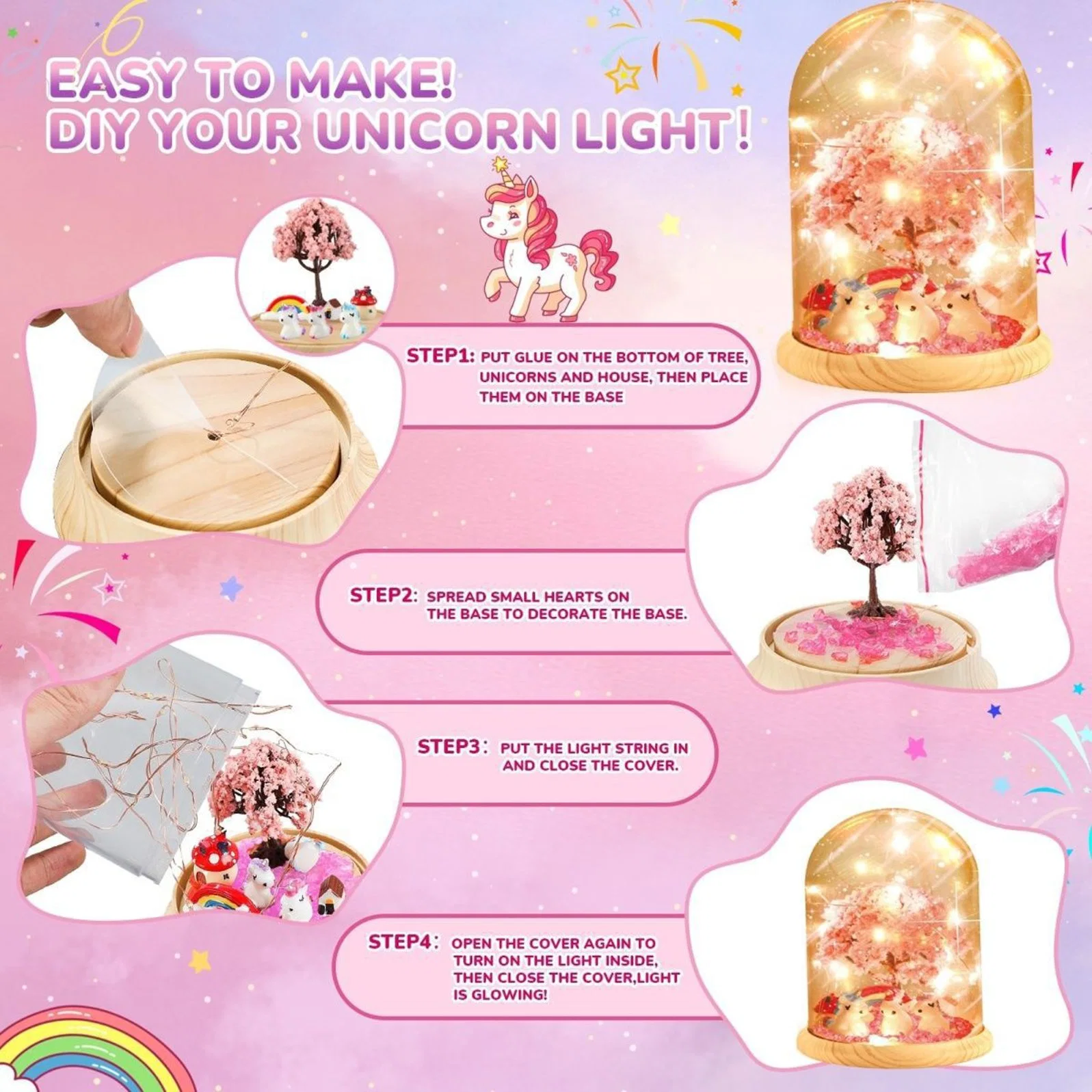 Arts and Crafts Nightlight Project Novelty for Girl Age 4 to 9 Year Old Unicorns Gifts