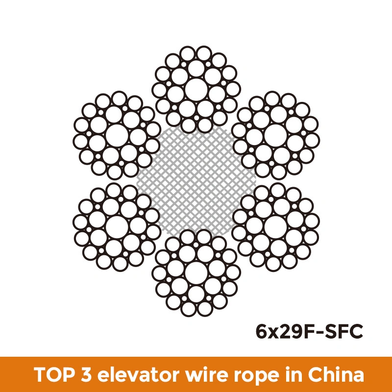 22mm 6X36 Ws-Sfc 1570 MPa Nat Elevator Suspension Rope Compensation Steel Cable En12385