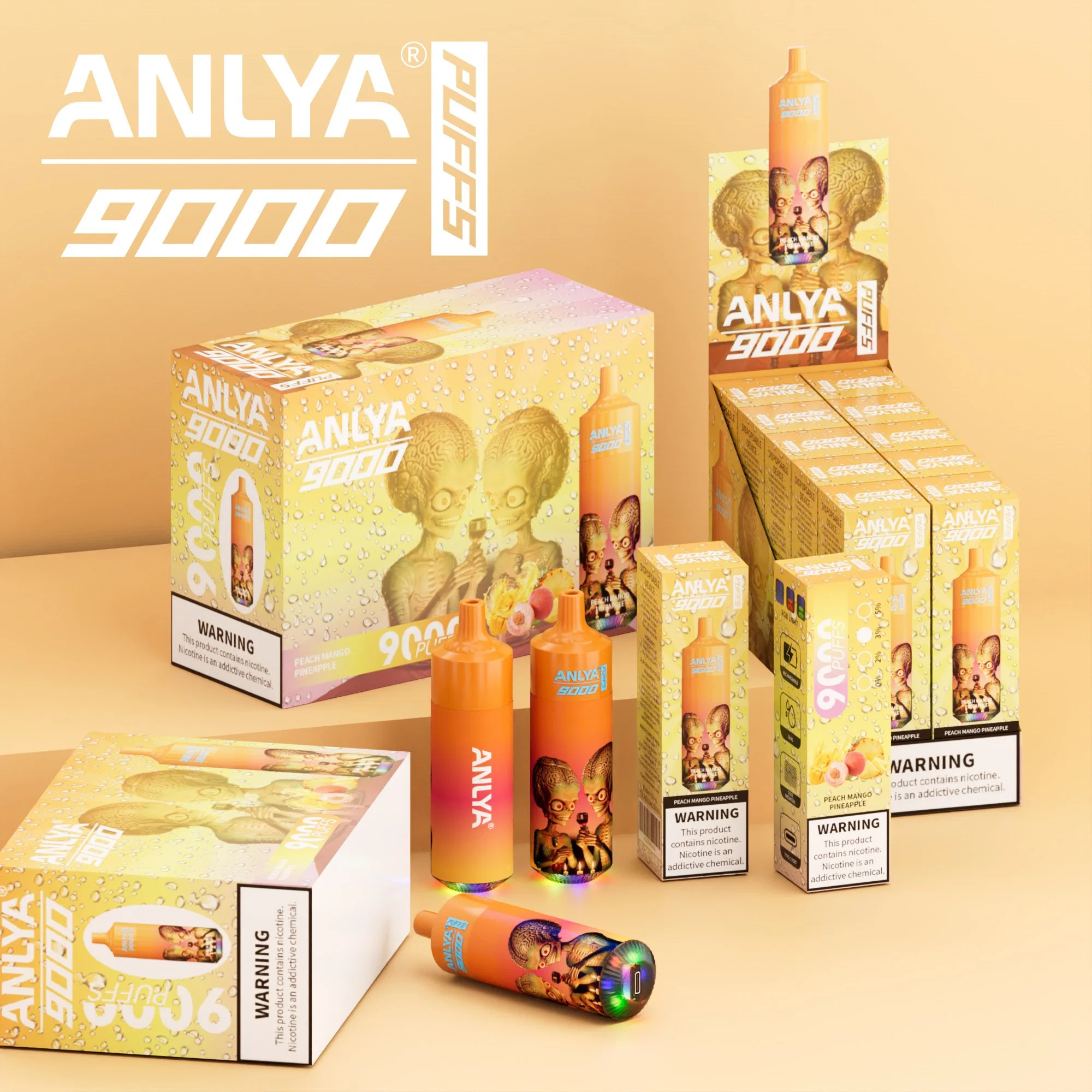 Anlya Vaping Devices Randm Tornado 9000 puffs Disposable E-сигареты Vape Батарея с ячеистой катушкой 1,5 Ом для измерителя 18 мл перезаряжаемая электроника ДЛЯ СИГ 9000 Опуфы 0% 2% 3% 5%