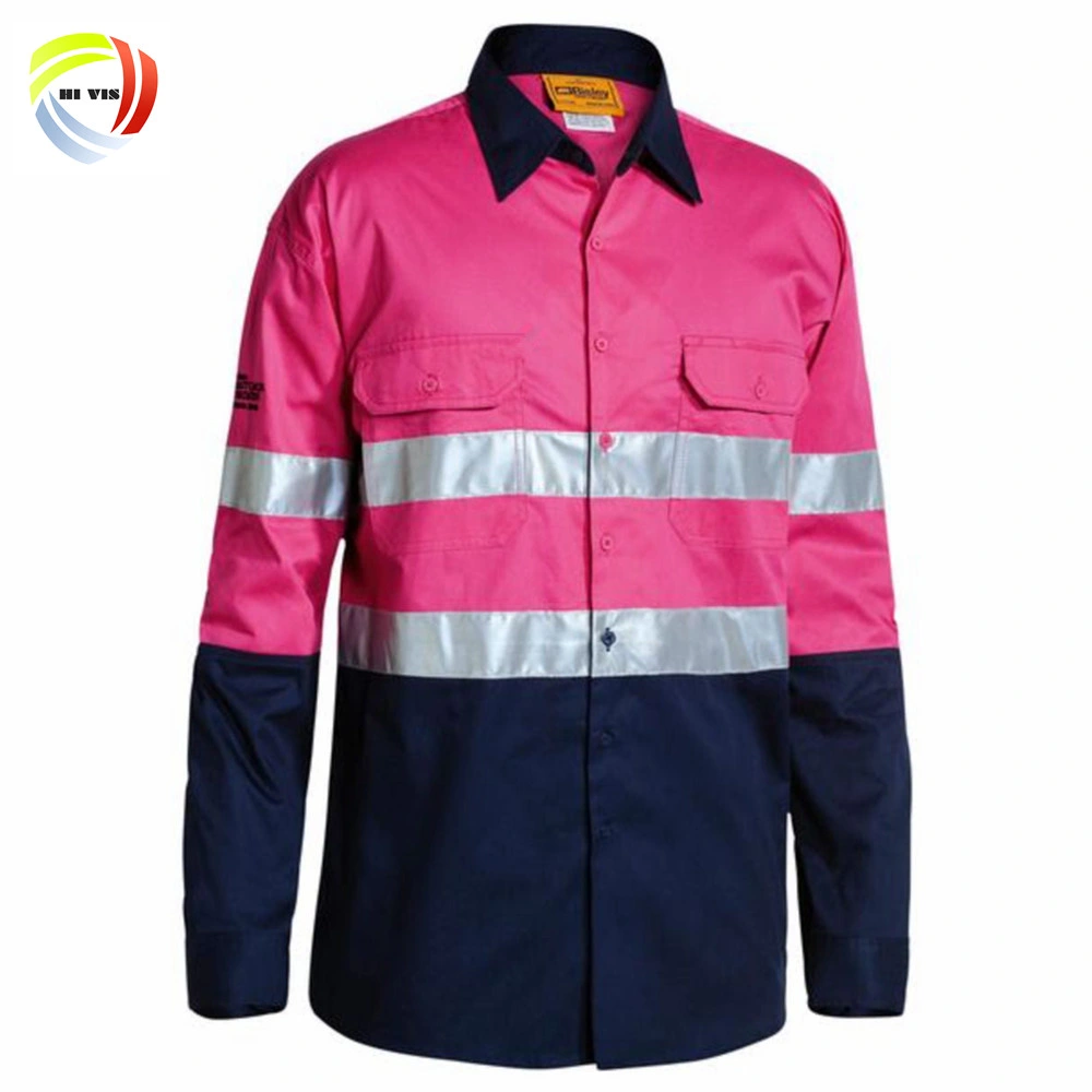 Vestuário de trabalho de manga comprida Custom para homem com dois tons Camisola de algodão Reflective Uniform Hi Vis