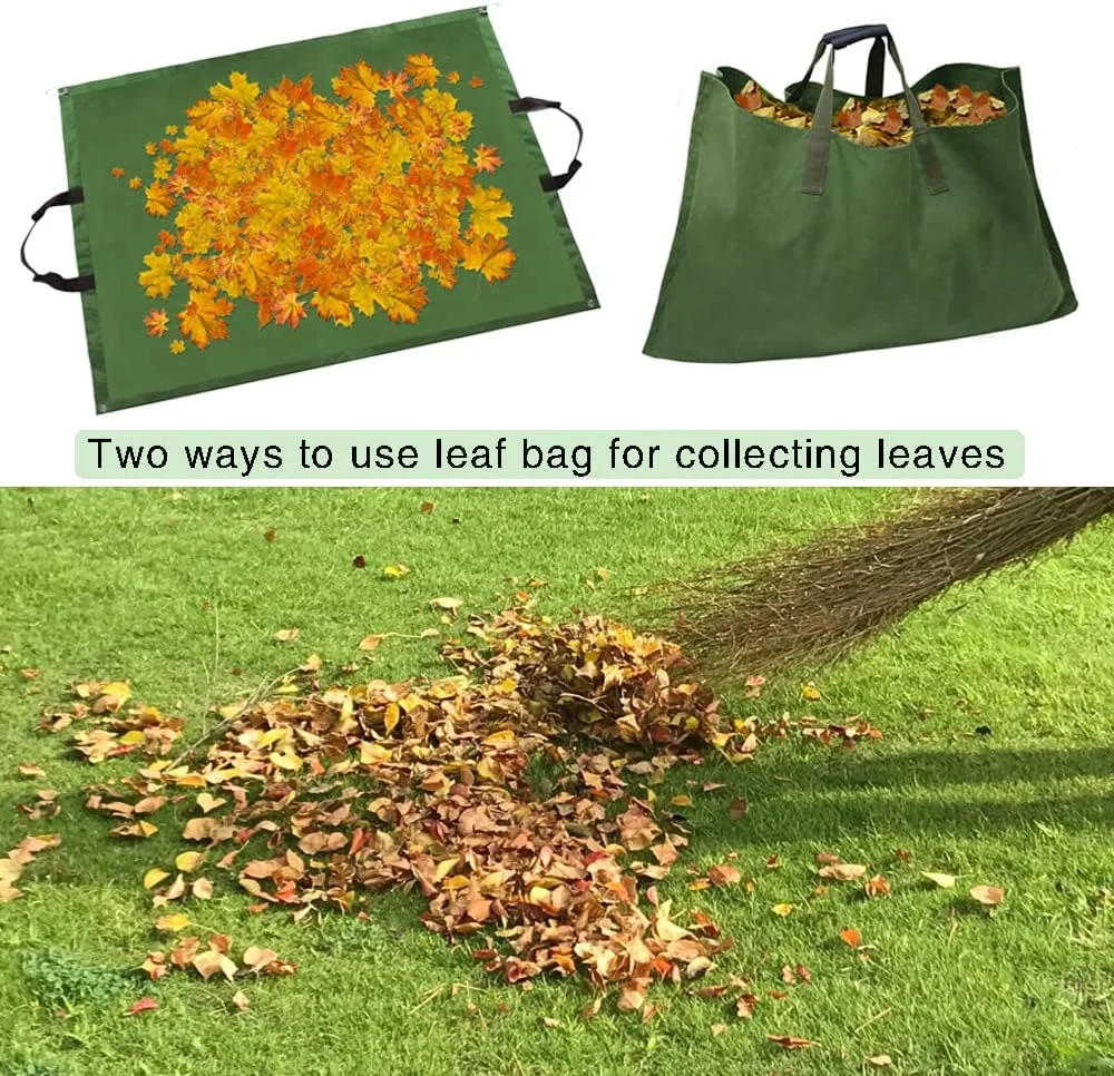 Sac de feuilles pour la collecte des feuilles réutilisable Garden Yard étanche 2 En 1 sacs de déchets de Tarp de feuilles poubelle toile avec poignées