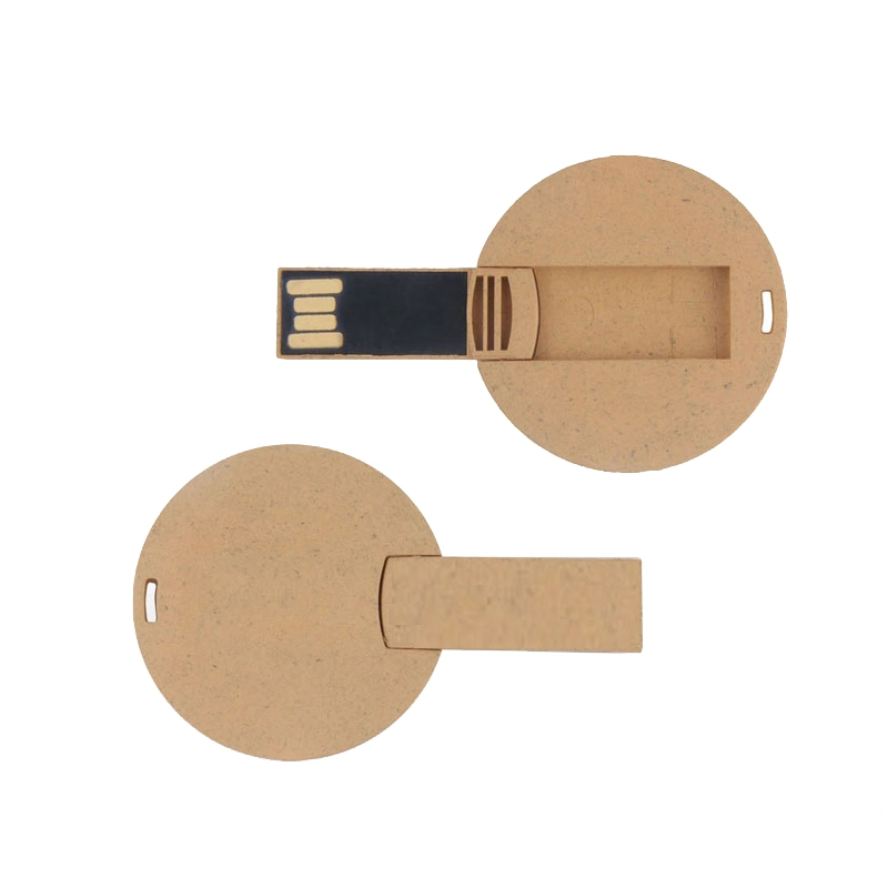 Reciclar degradables madera círculo redondo de fibra mini tarjeta de memoria Flash USB.