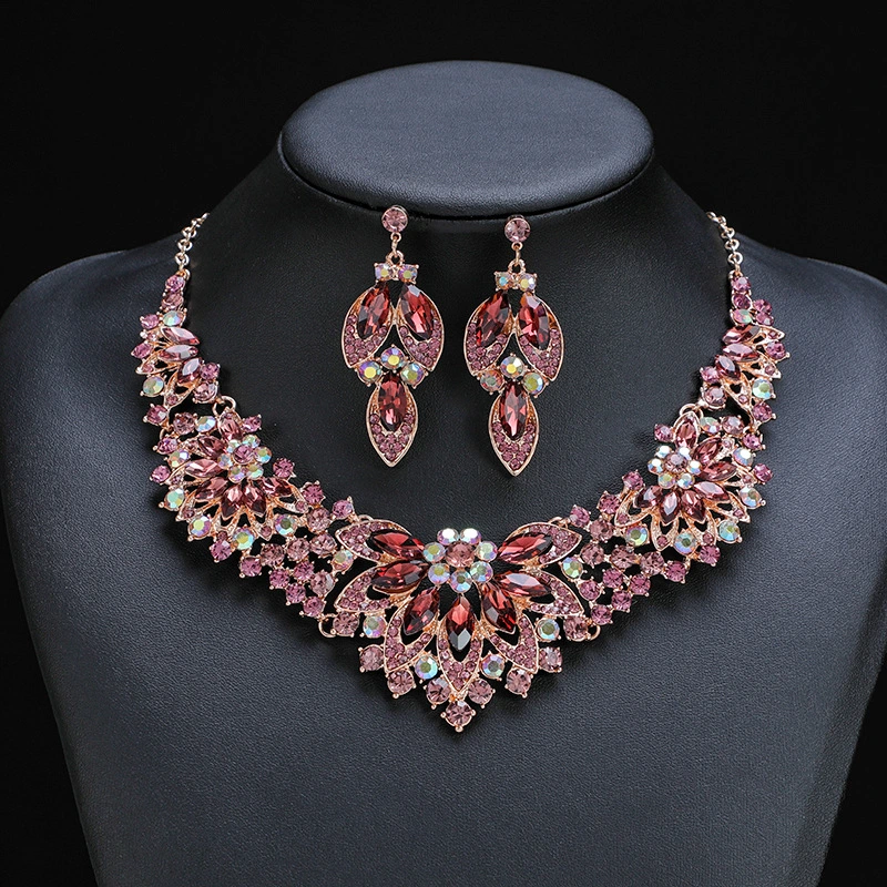 Necklace Earrings Set Leaves Flowers Bridal Wedding Jewelry Set Gift