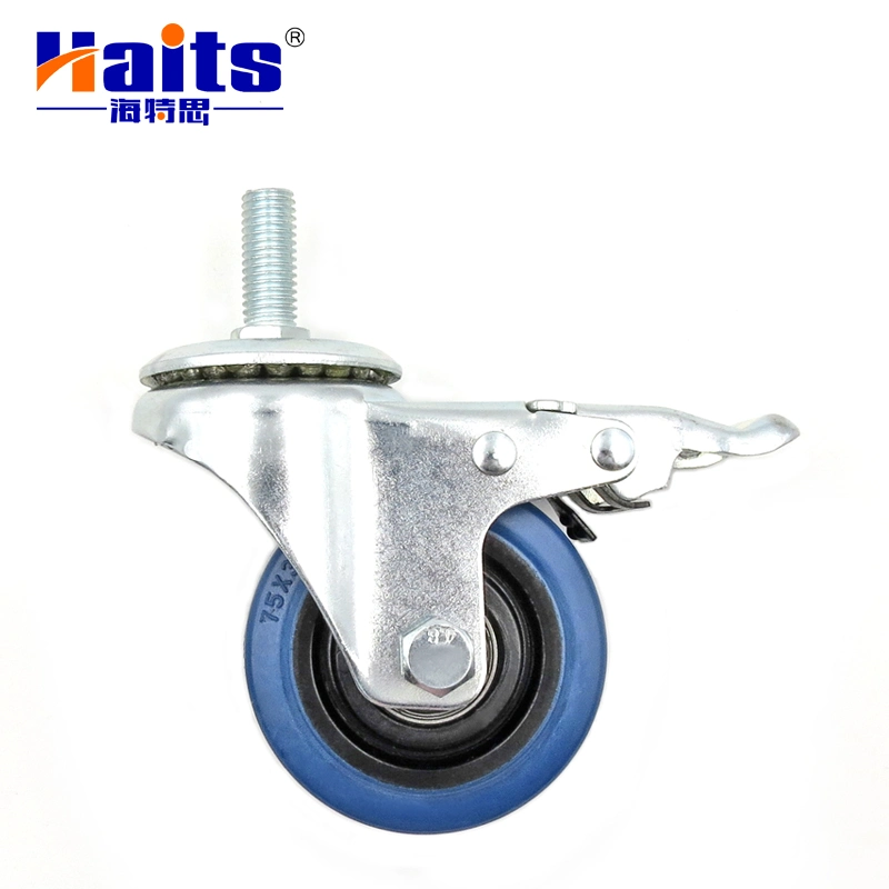 65/75/100mm Blue Threaded Type Stem Rubber Caster Wheel