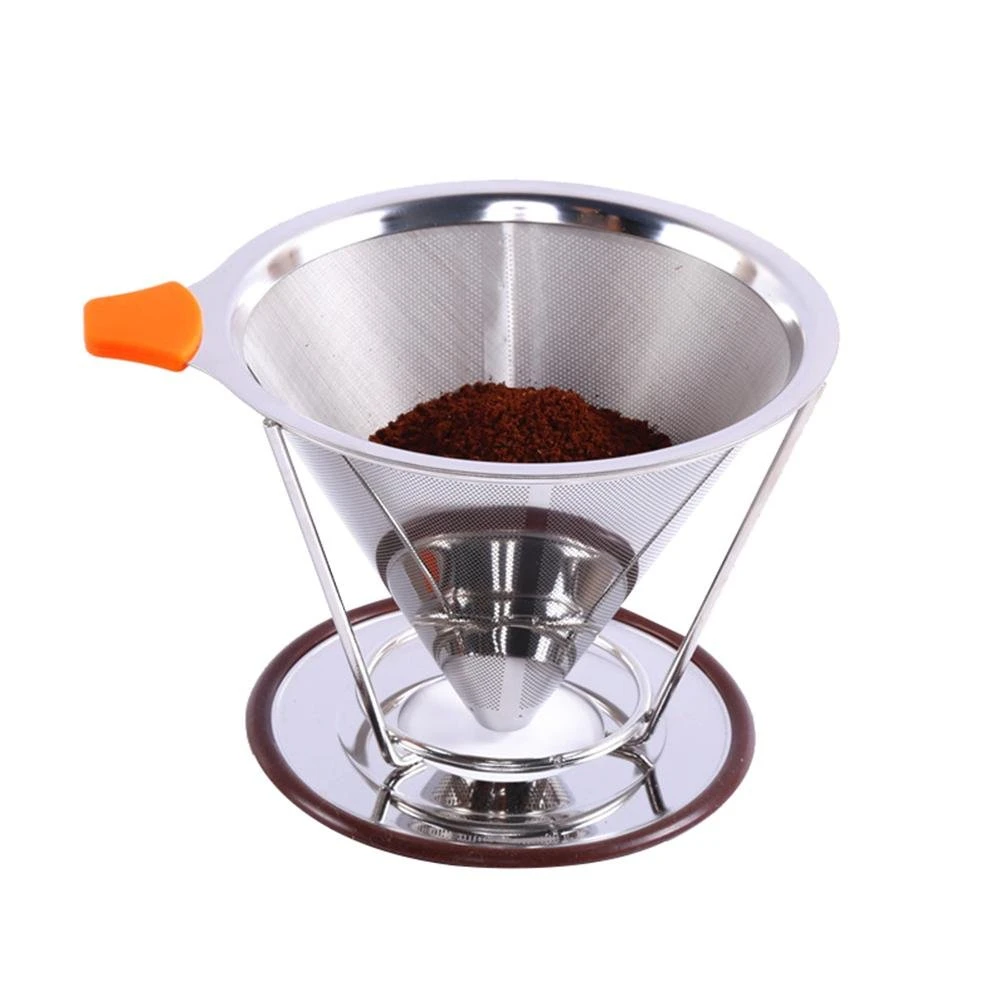 Doppeltes Feines Netz Aus Edelstahl, Mit Einer Tasse, Langsam Abtropfend Papierlos Waschbar Wiederverwendbare Manuelle Hand Maker Cone Pour Über Kaffee Filtersieb-Filtertropfer