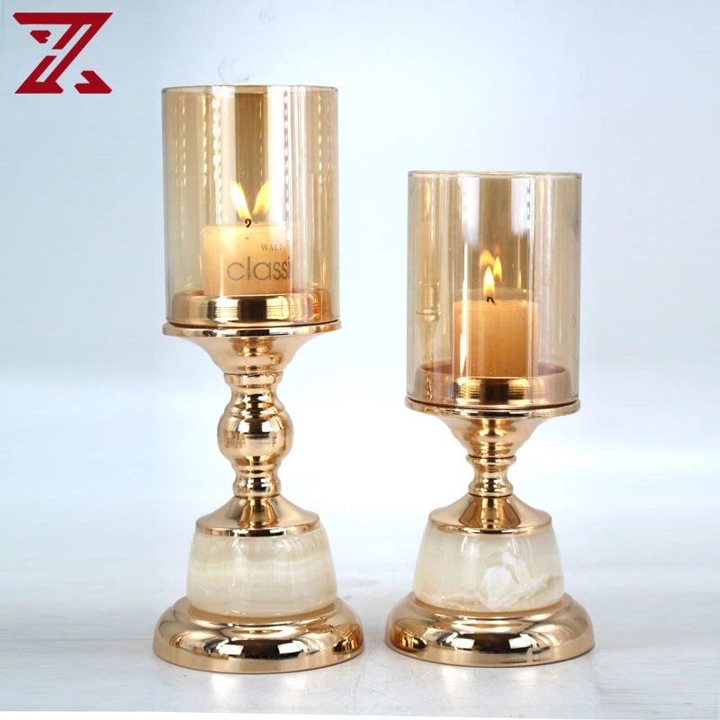 Factory Direct Metal Gold Candlestick Jade Candle Holder Decor for Wedding Centerpieces