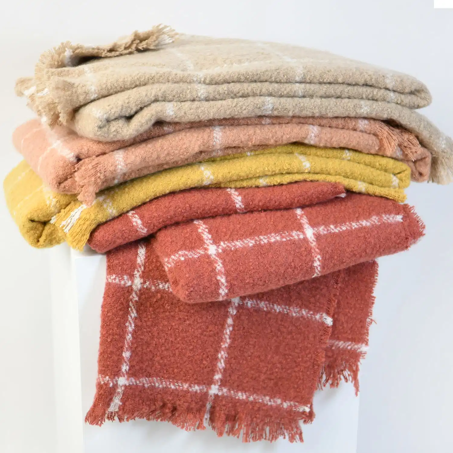 Wholesale/Supplierr Oekotex Rust Knitted Lightweight Fluffy Cuddly Rug Warm Bedspread Throw Couch Picnic Beach Nap Checks Plaid Lattice Scottish Windowpane Blanket