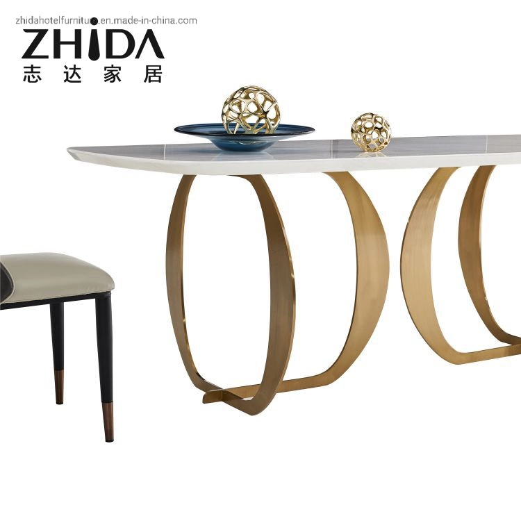 Factory Directly Sale Italian Marble Luxury Home Dining Furniture Table Tickness Durable Gold Metal Leg Hotel Restaurant Furniture Villa Dining Table