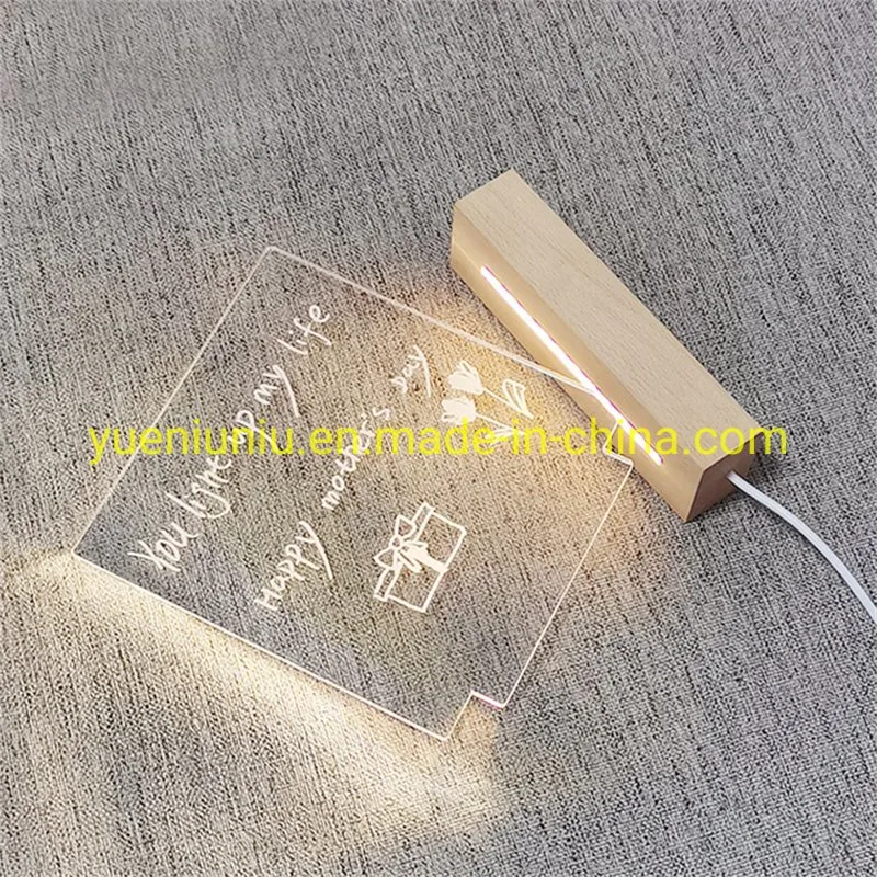 USB Cable LED Base Beech Wood Light Base 3D Acrylic Stand Display LED Tisch lamp