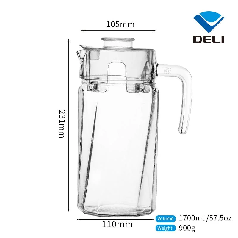 Unique Designed 1700ml 57.5oz Heat Resistant Decorative Glass Jug with Spout