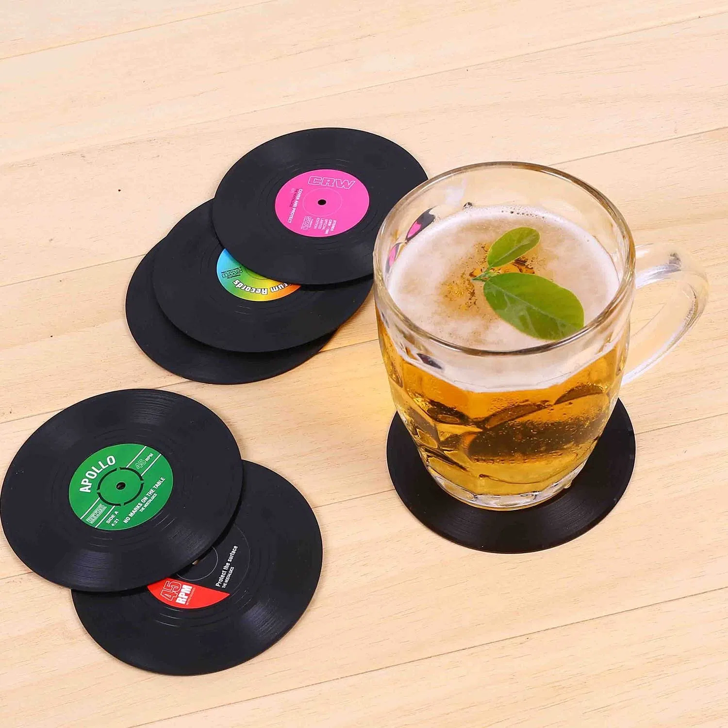 Music Coasters with Vinyl Record Payer Holder for Cups