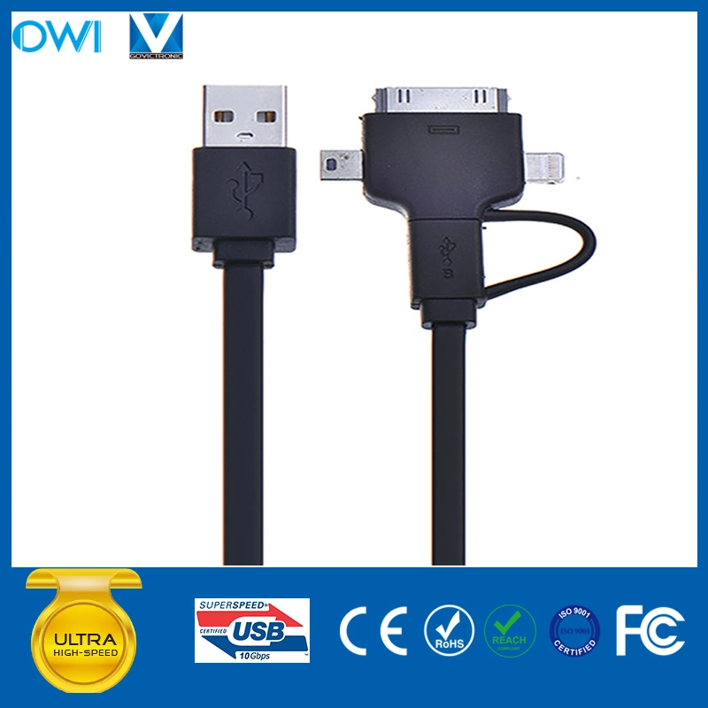 الشاحن وكبل نقل البيانات المسطح 8PIN/30 سنًا/USB صغير إلى USB