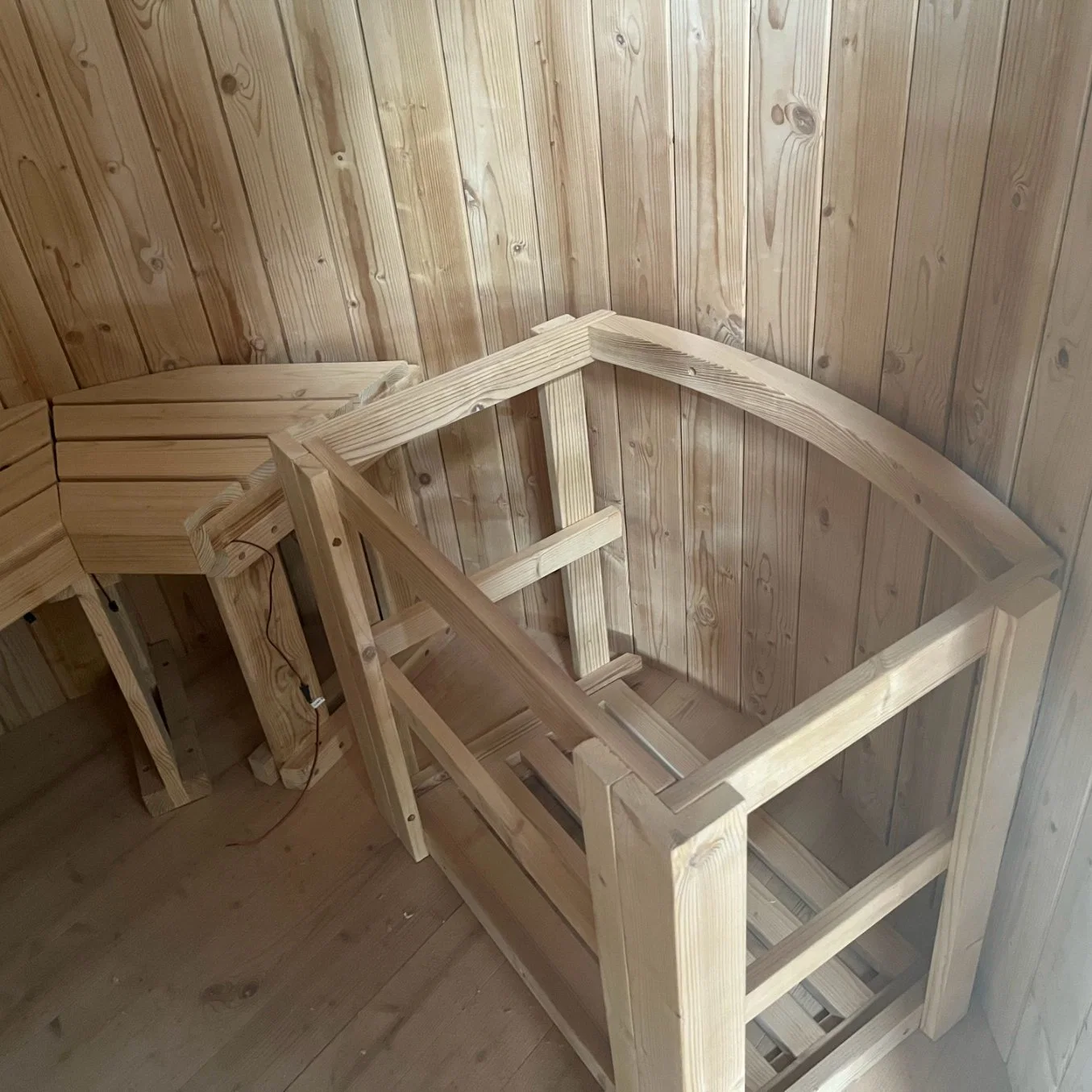 Semi-Finished Product and Installation One Single Round Pine Sauna Room