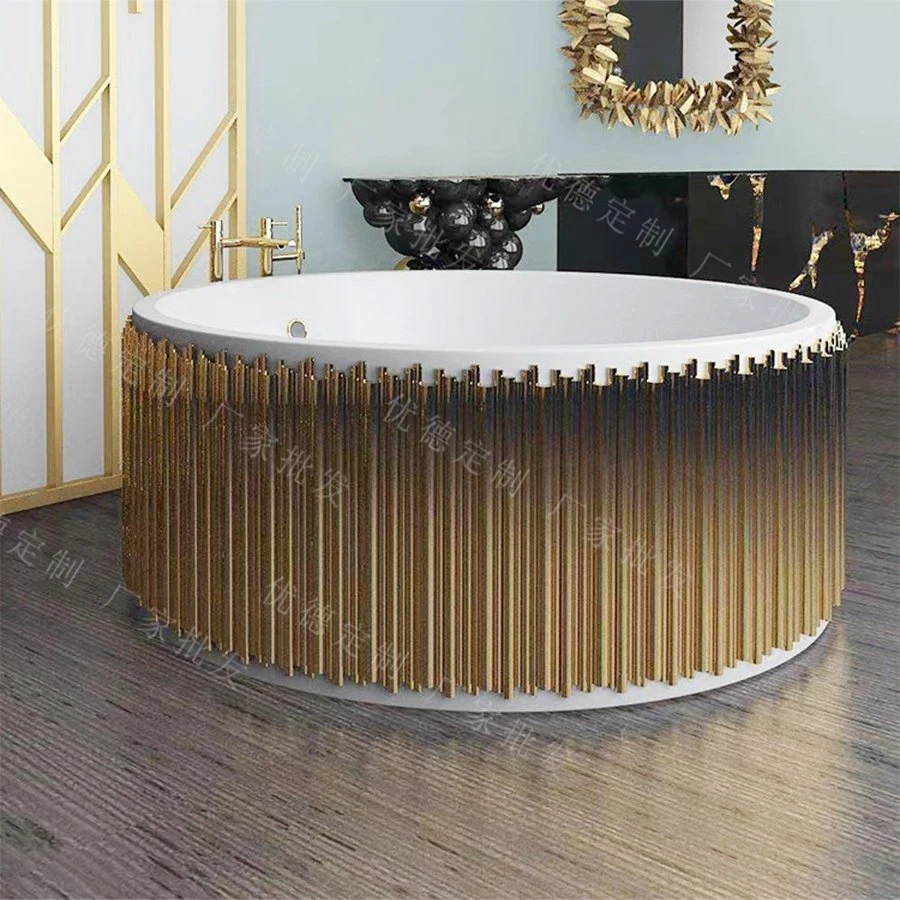 Luxury Gold Stainless Steel Frame Freestanding Acrylic White Circular Bathtub Modern Bathroom Furniture