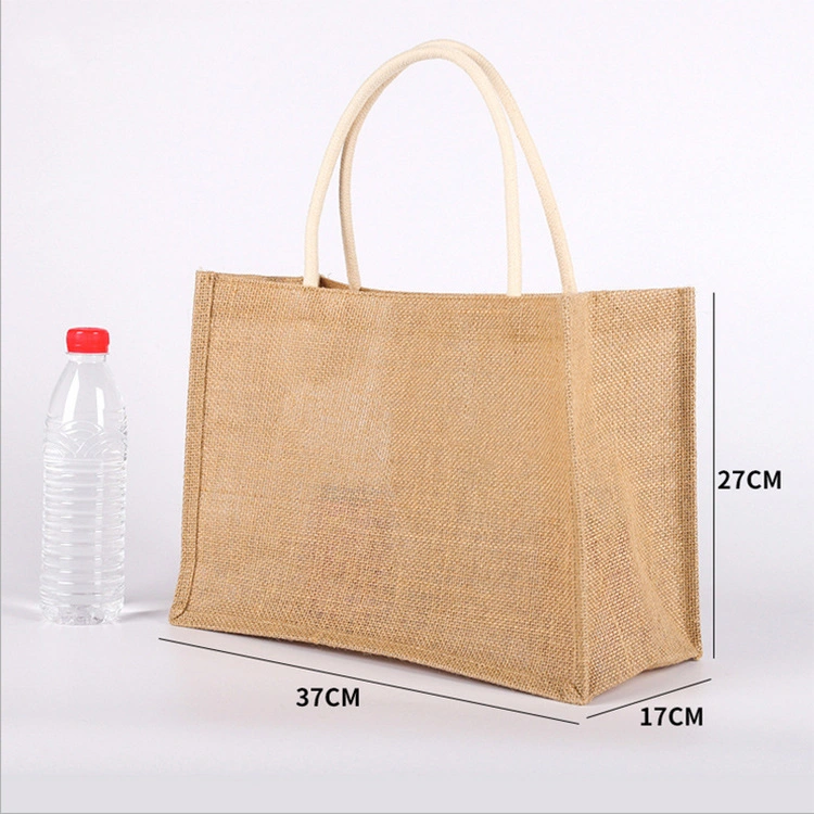 Waterproof Laminated Durable Retro Handbag Linen Lunch Bag Jute Tote Bag