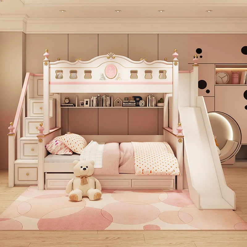 Wholesale Children Bunk Beds Wooden with Slide Cheap Bedroom Kids Furniture Sets