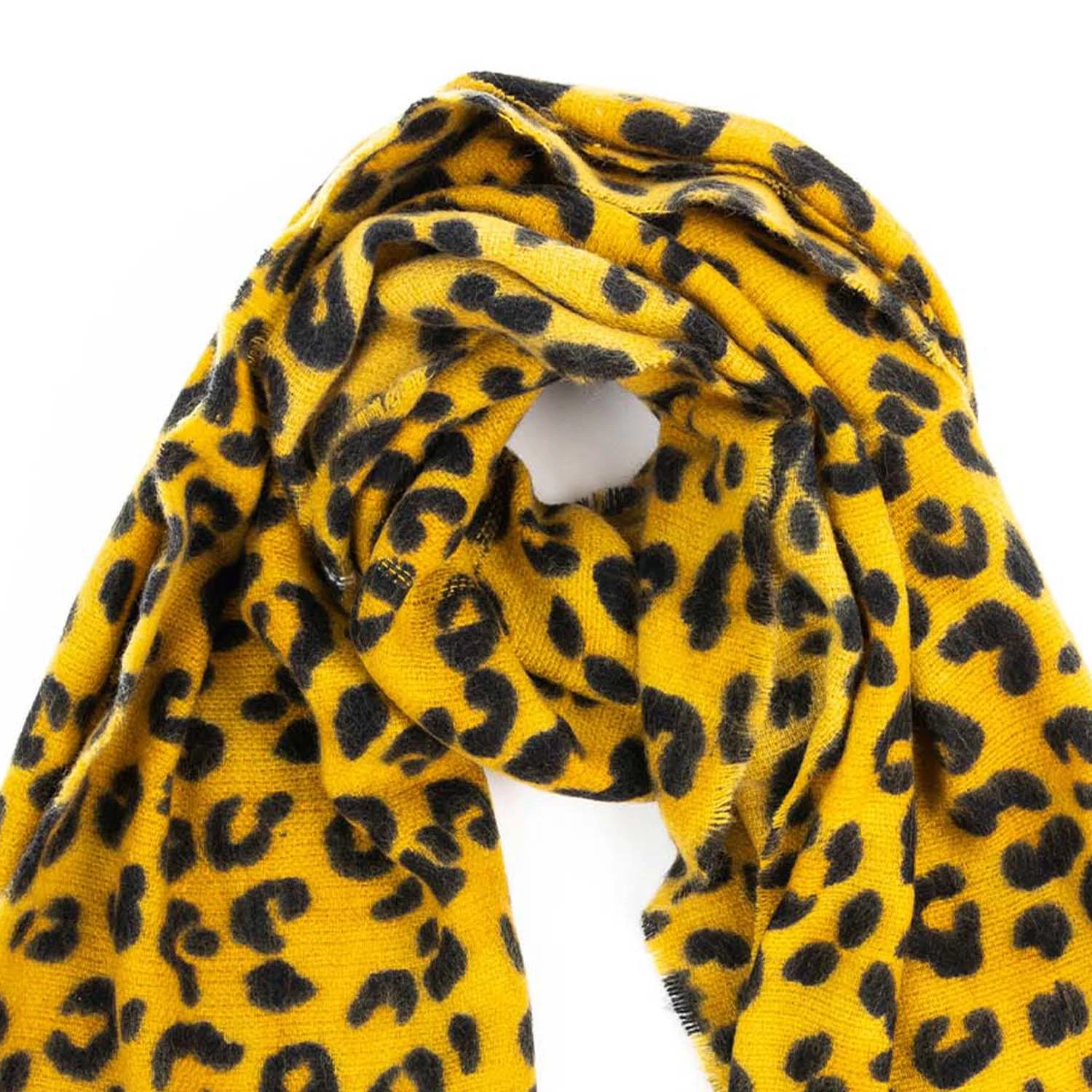 Accueil accessoire Rui grossiste Vêtements de dessus les femmes de l'hiver chaud moutarde Soft Cashmere se sentent Tassel Leopard Cheetah châle Pattern grand foulard de contrat cadre