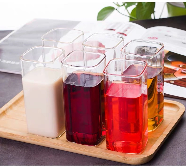 Einfaches Milch-Frühstück-Saft-Quadrat-Glas-Cup des Borosilicat-400ml