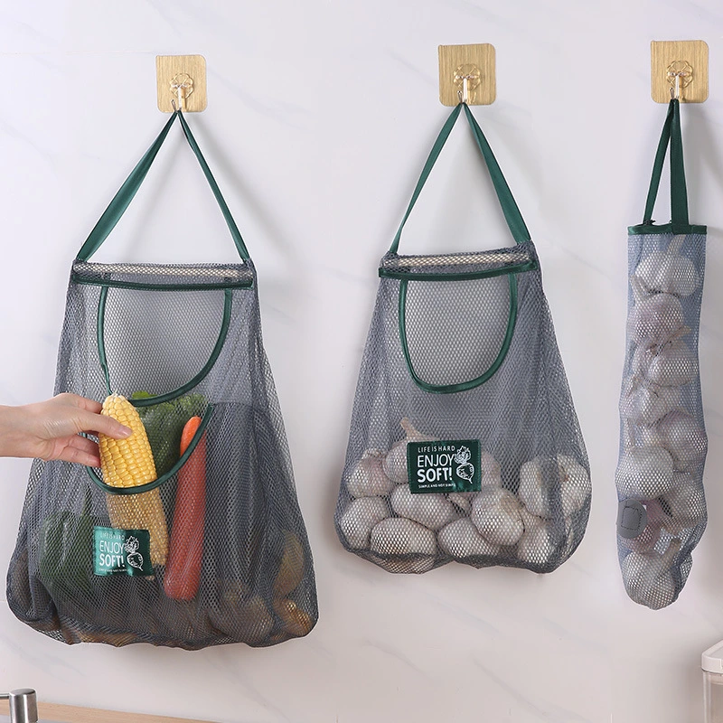 Malha multifuncional Verde Bolsa de armazenamento de vegetais de fruta Portátil pendurar Shopping Saco para compras de cozinha