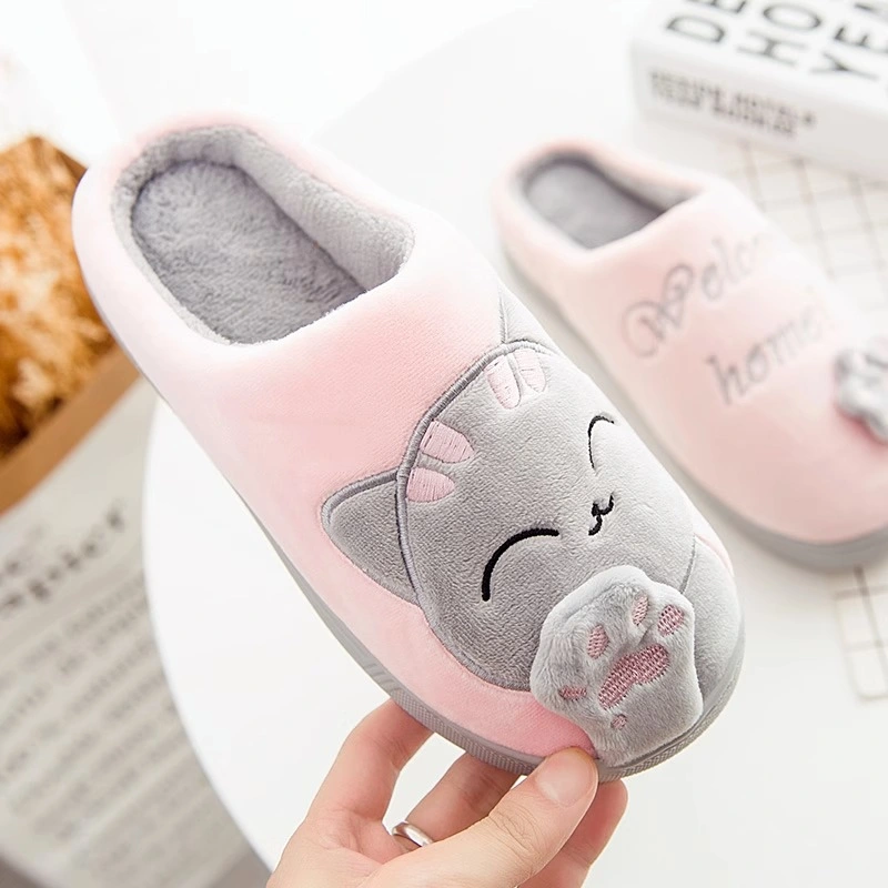 Cute Cartoon Cat Home Shoes Girls Ladies Slippers Cotton Cloth Indoor House Slippers