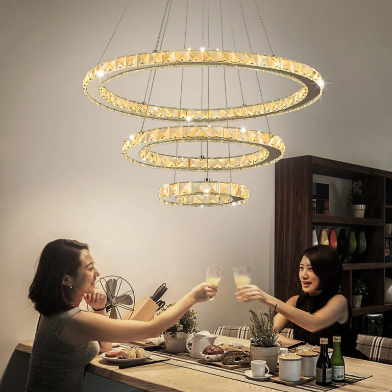 Chrome Diamond Ring Pendant Lamp Stainless Steel Hanging Light Fixtures Adjustable Chandelier (WH-AP-81)