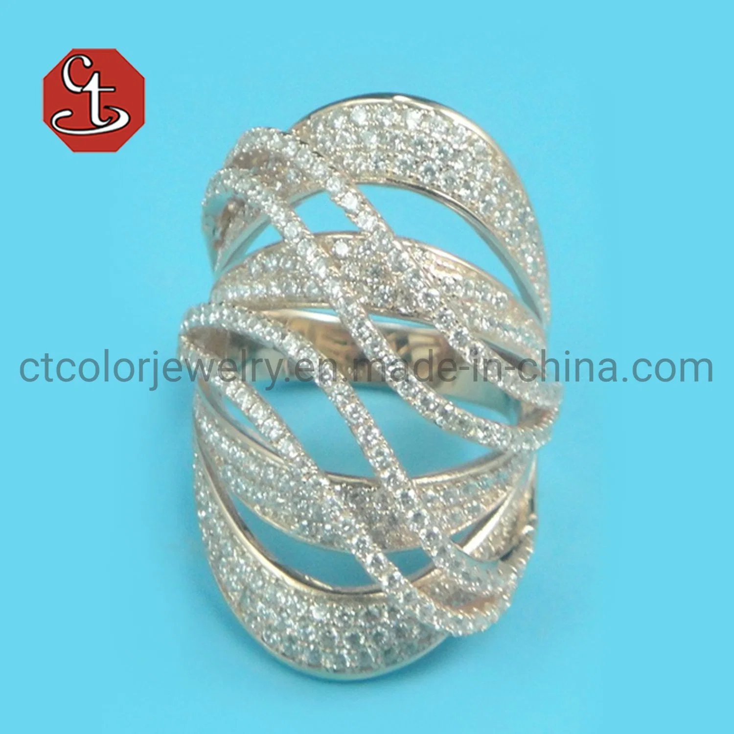 New Trend Jewelry Exaggerated Geometric Lines Zirconia Women's Ring Party Accessory Favors