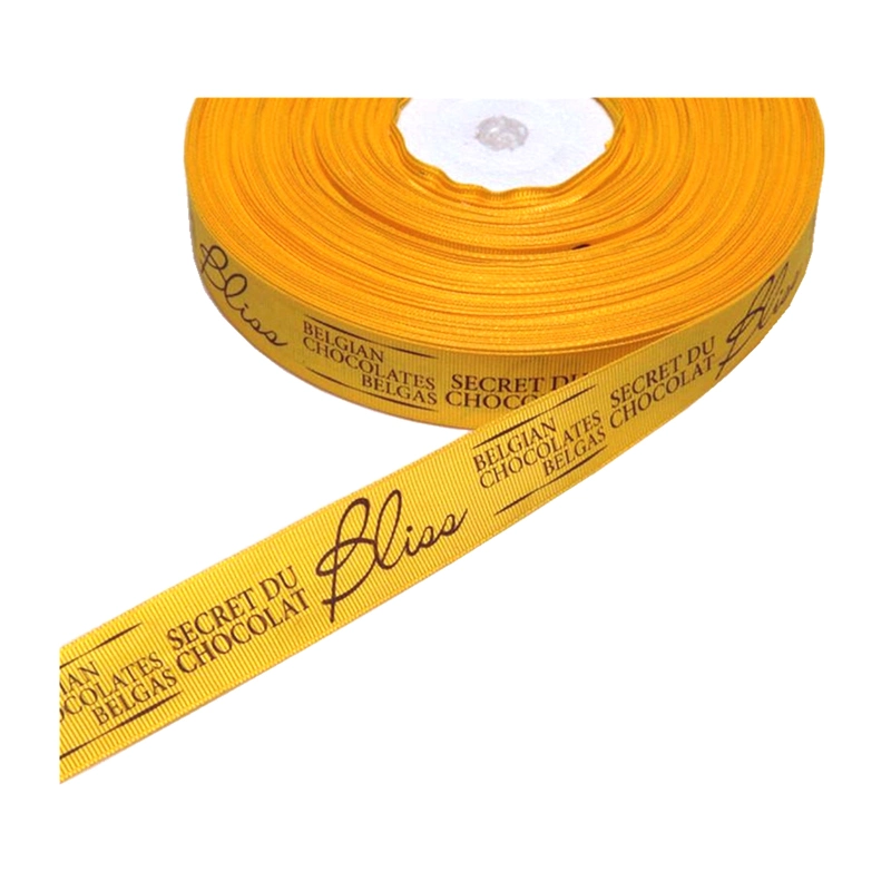 Настраиваемый логотип печати шелк твердых переработанных Satin/Grossgrain ткани ленты для подарков Wrap Gold лента печать черного цвета