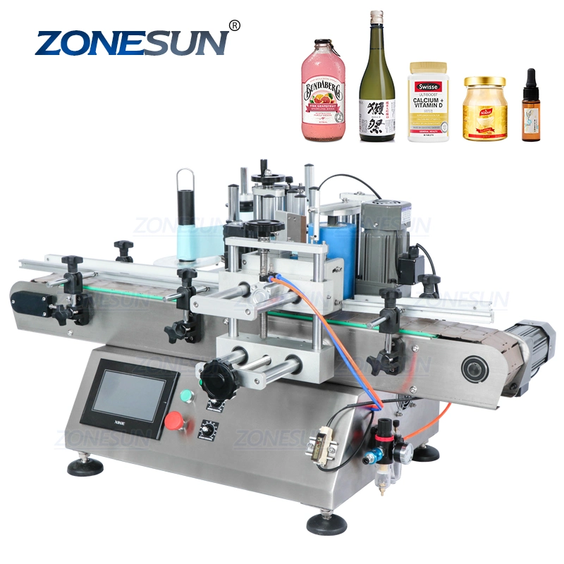 Zonesun Automatic Water Plastic Bottle Label Sticker Tabletop Double Side Round Bottle Labeling Machine with Date Coder