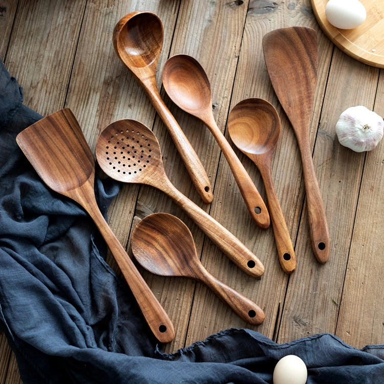 6 Picecs Antihaftbeschichtung Spatel Aus Holz Natur Teak Holz Küche Kochen Utensilien