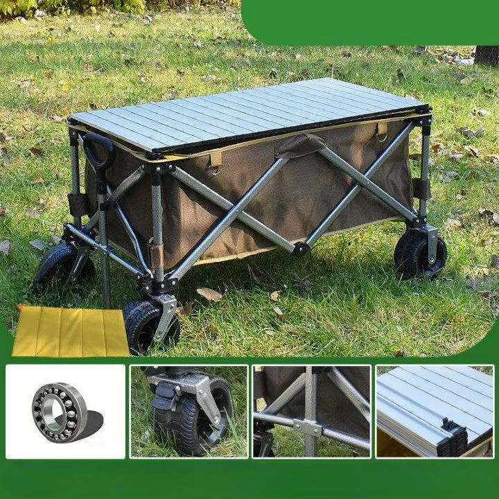 Hot Sale Wood Cross Country Rod Metal Picnic Folding Fishing Camping Cart