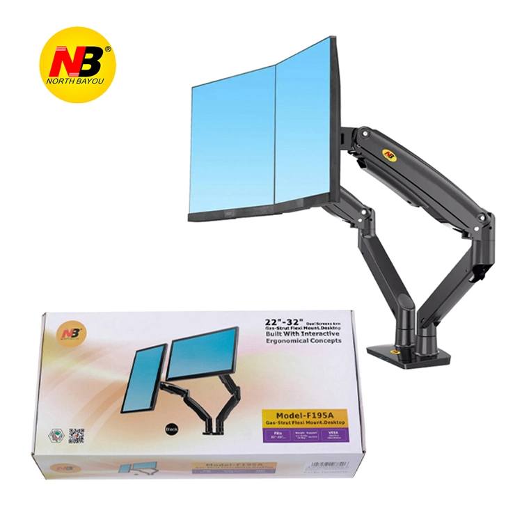 to Taiwan Nb F195A Aluminum 22-32" Dual Computer Screen Stand Gas Spring Arm Full Motion Double PC Monitor Holder Support with USB