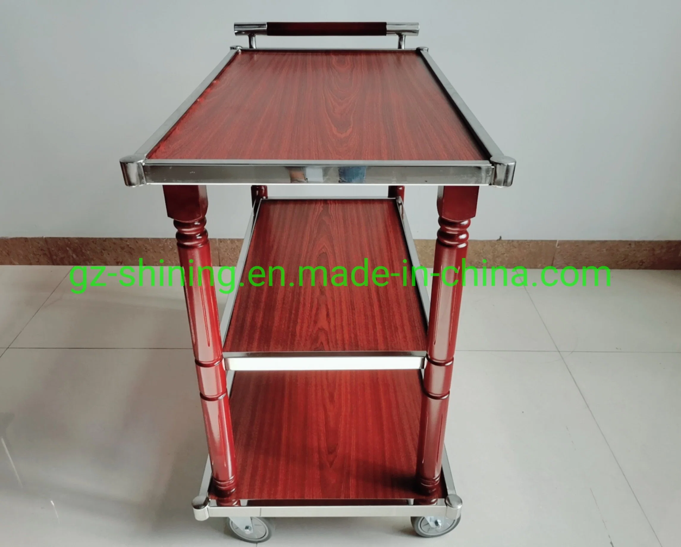 Three Layers Stainless Steel Liquor Trolley Wine Cart with Wooden Fw-112