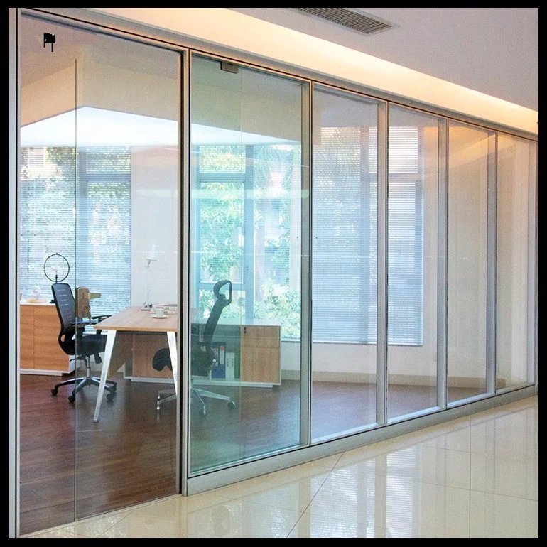 Aluminium Framed Room Divider Glass Partition Wall No Screws for Bathroom Office Commercial Meeting Room