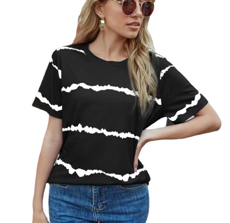 Custom Wholesale Striped Women Short Sleeve Ol Tees Ladies Clothing Gradient T-Shirt Manufacturer