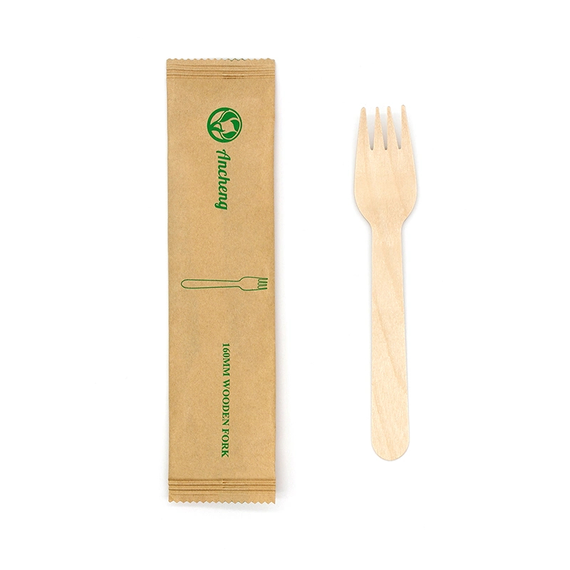 Disposable Wooden Handle Cutlery Set with Printing Paper Packing