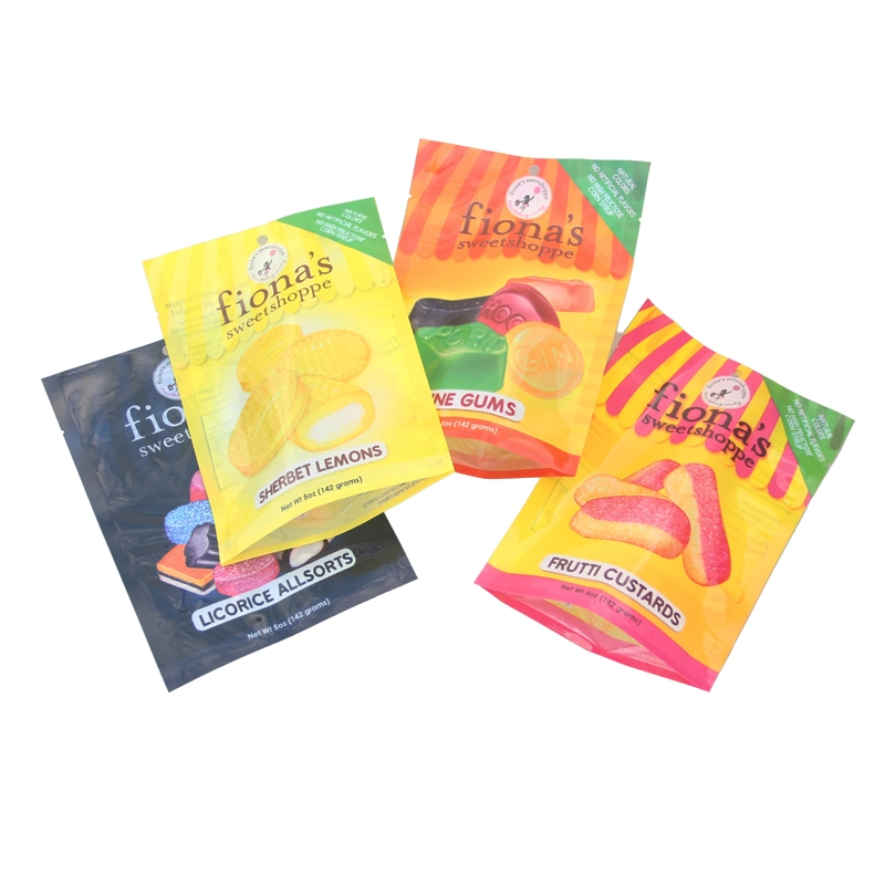 Full Color Printing Clear Window Soft Candy Packaging Plastic Mylar Stand Pouch