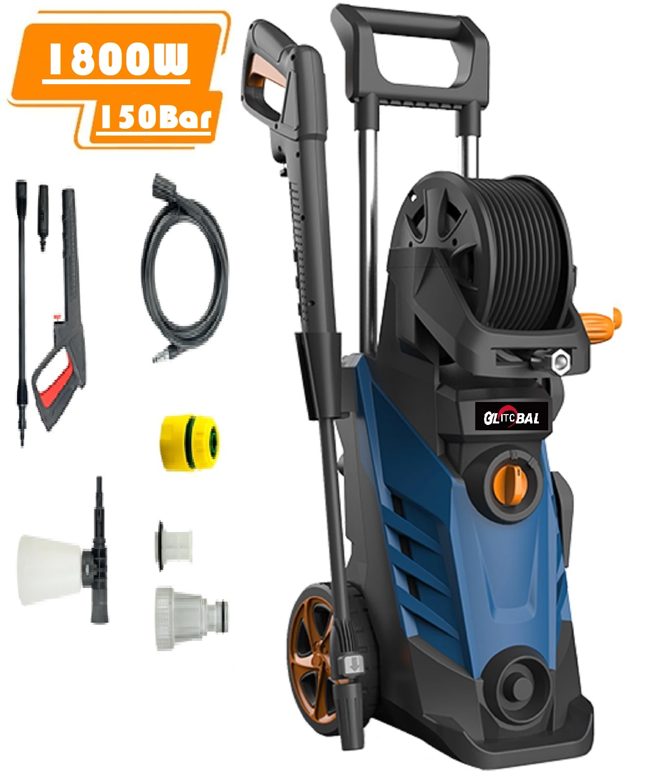 1800W Electric-High Pressure Washer-with Hose Roller-Car/Garden/House Cleaning Machine-Power Tools