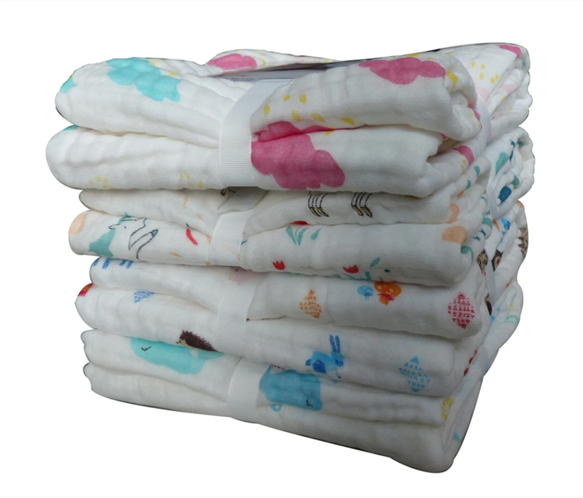 Custom Designs 6 Layers 100% Cotton Newborn Baby Muslin Swaddle Blankets