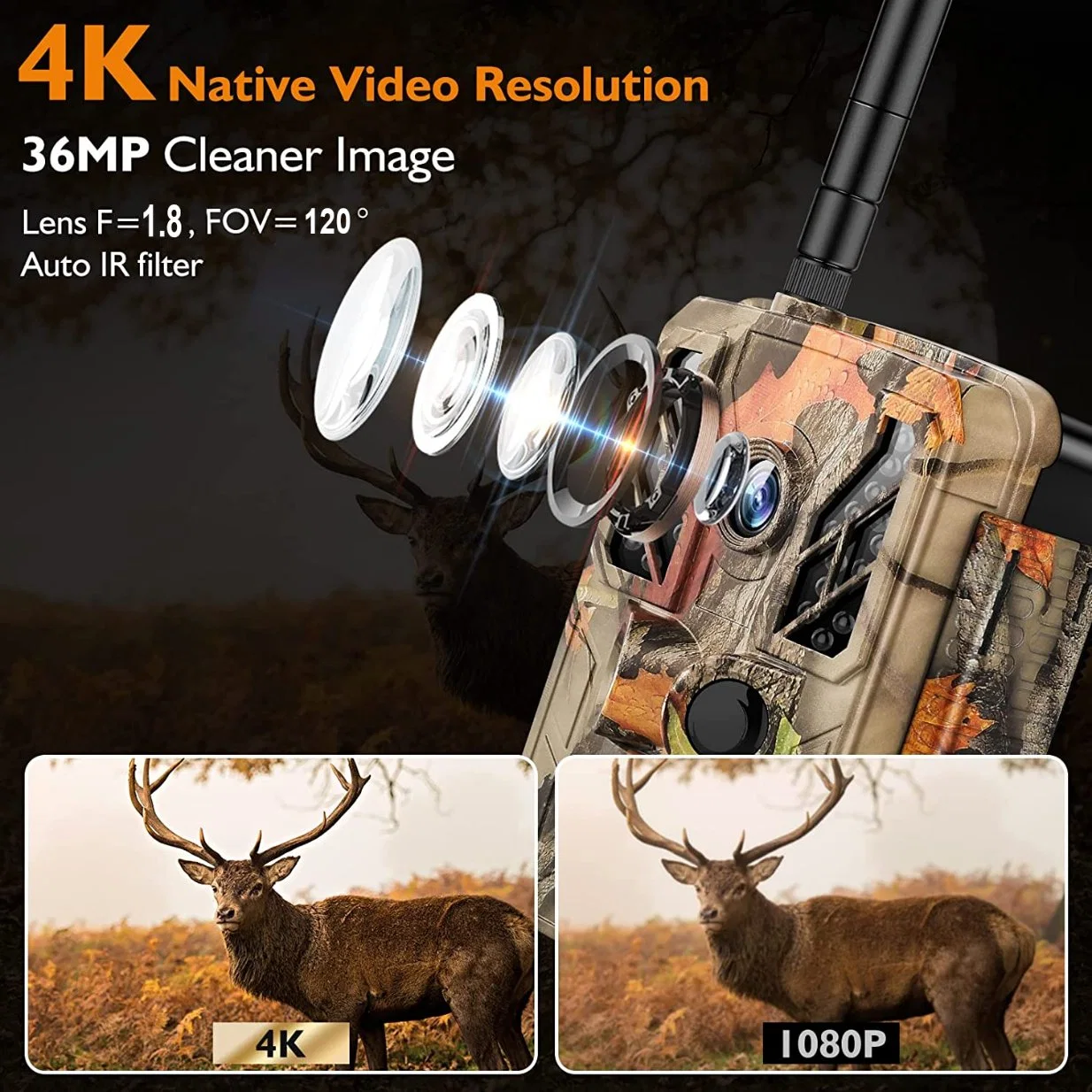 New 4K 36MP Night Vision Wireless WiFi Network Trail Camera