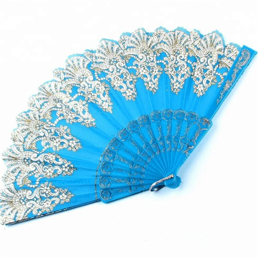 Multicolor Wedding Lace Fabric Folding Hand Fans