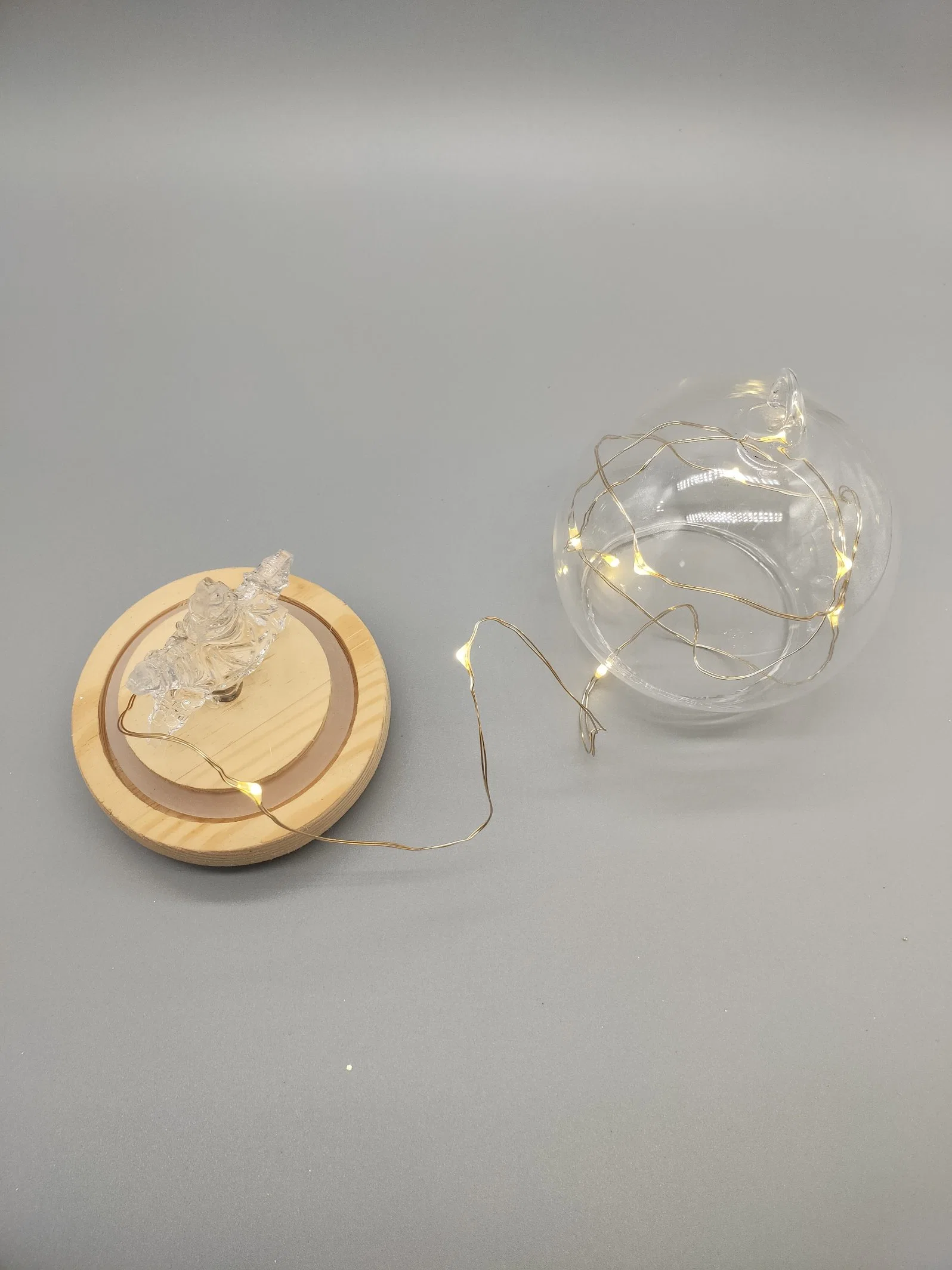 2021 Christmas Glass Ball with Wooden Bottom and LED Lights