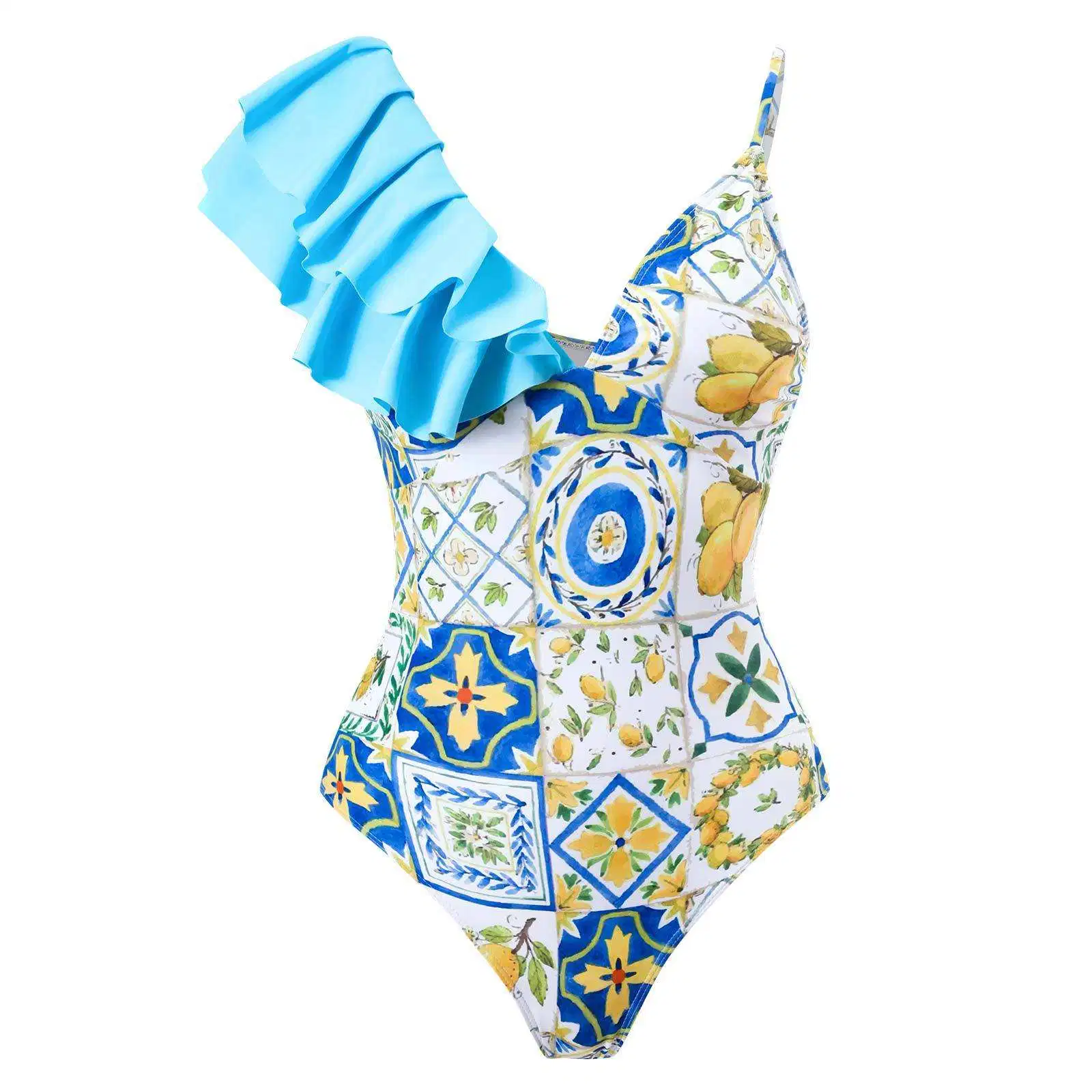 New Trendy Fashion Swimwear Beachwear One Piece Swimsuit Vintage Print Bikini Set