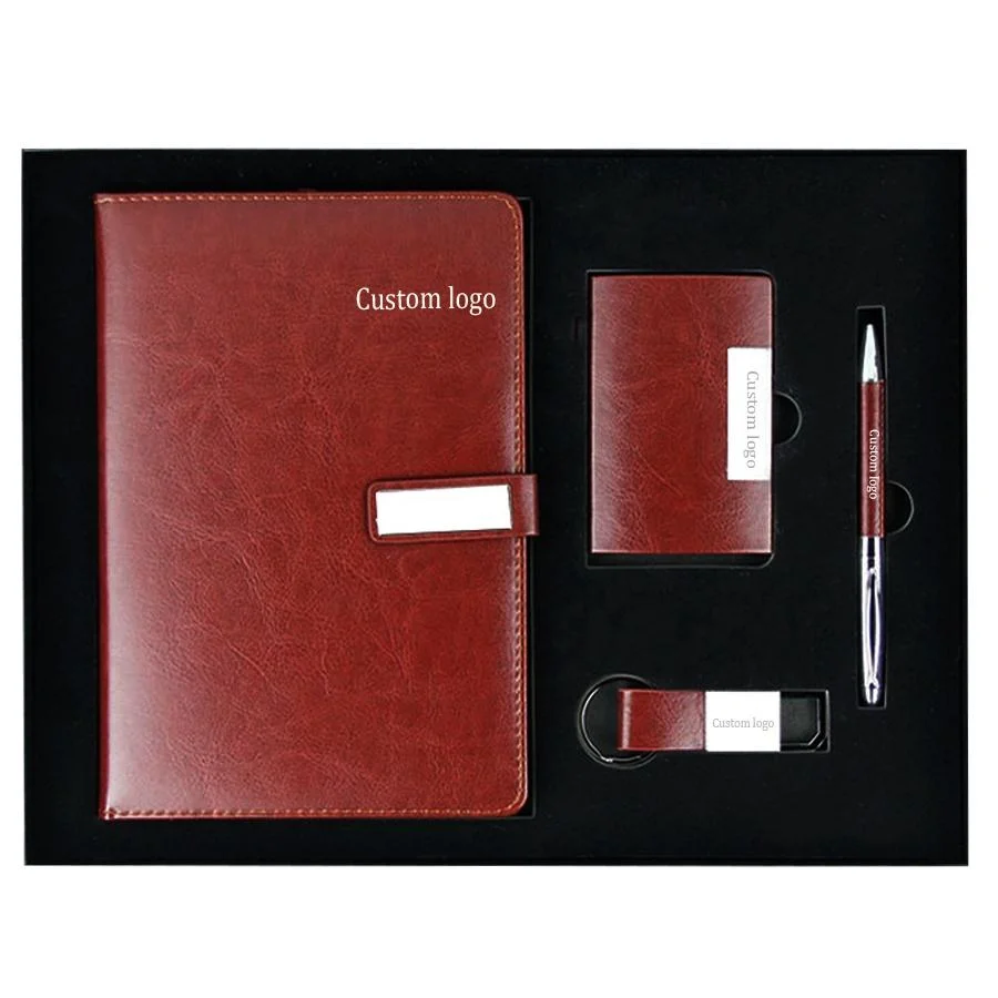 Luxury Customized Corporate Executive Souvenir Gift Items Promotional A5 Notebook Card Holder Key Ring Combo Business Gift Set