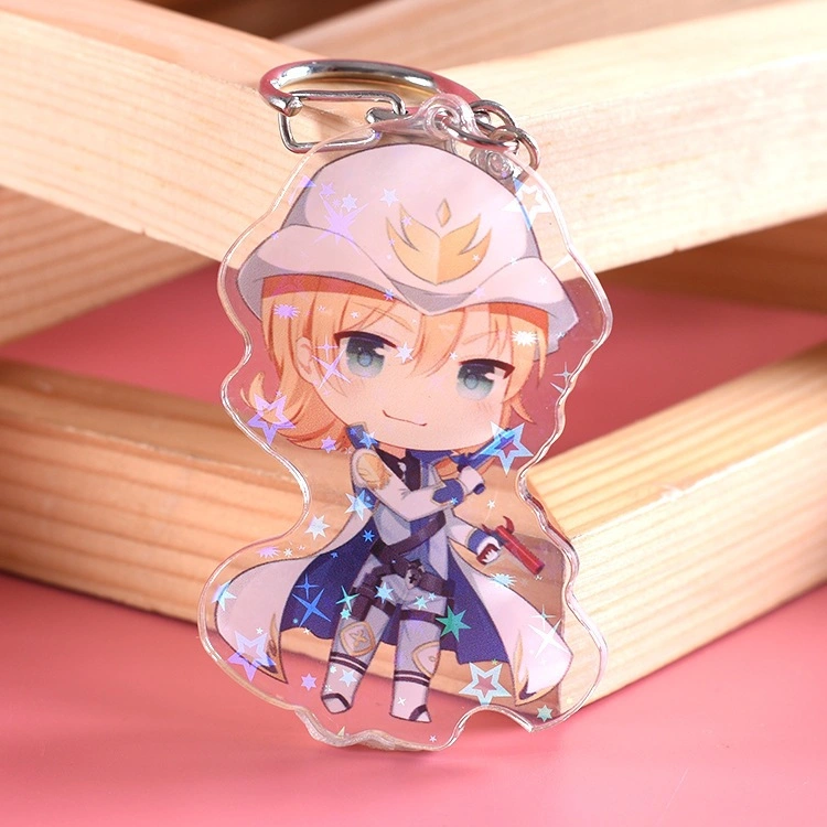 Porte-clés en acrylique Colle de dépôt double face transparent créatif sur le dessin animé personnalisé Porte-clés laser Anime Figure porte-clés