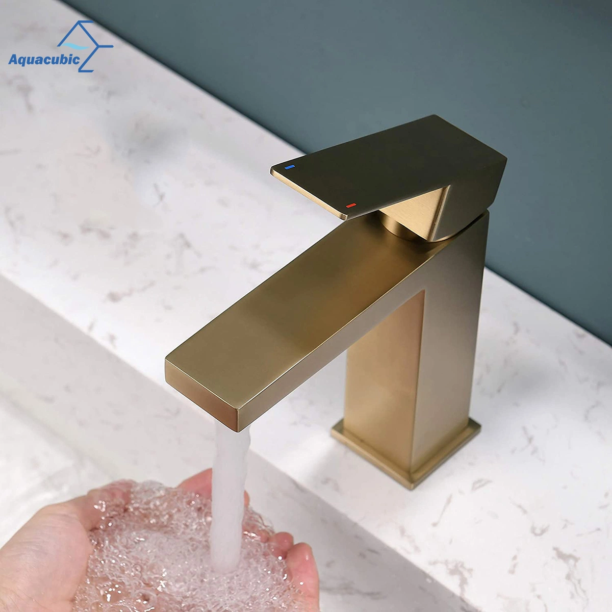 Aquacubic Modern Luxury Home Brushed Gold Stainless Steel Single Handle Basin Faucet