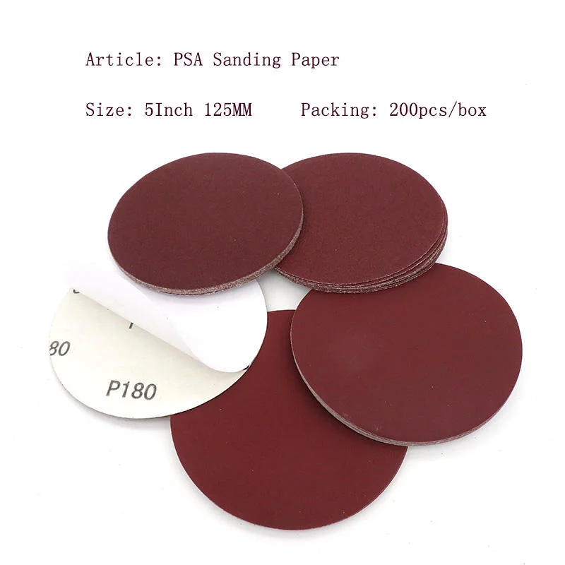 5inch Psa Self-Adhesive Sandpaper Discs Red Aluminum Oxide Sand Paper for Polishing and Sanding