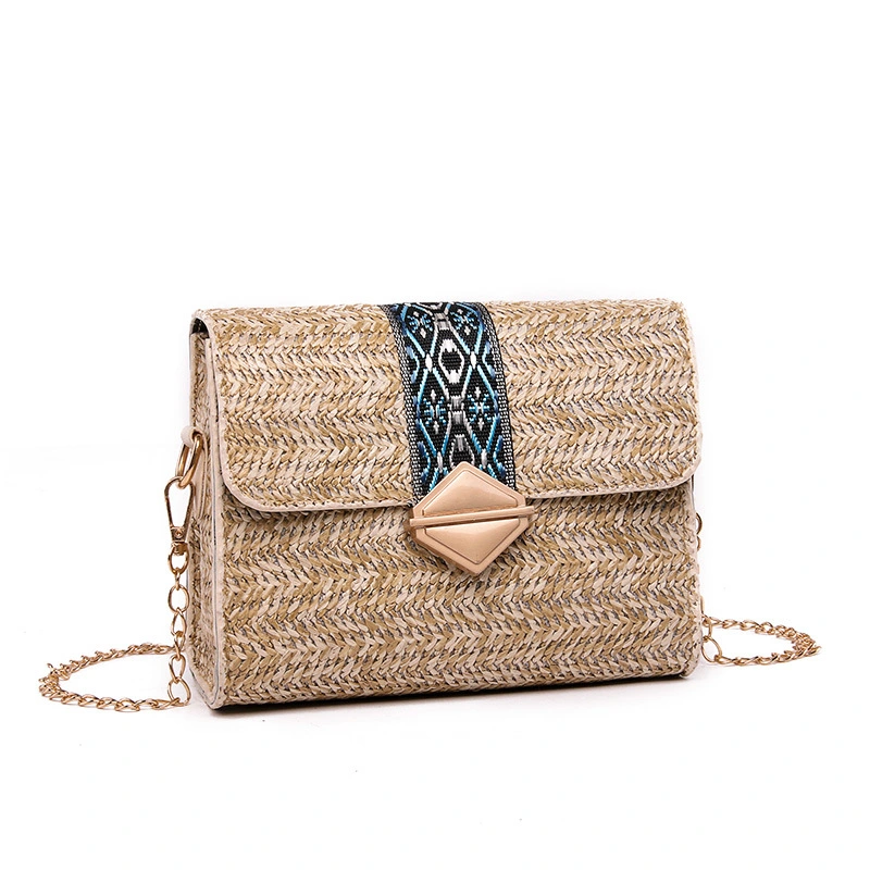 Ladies Portable Woven Straw Crossbody Bag Shoulder Messenger Satchel Custom Embroid Straw Envelope Evening Bag