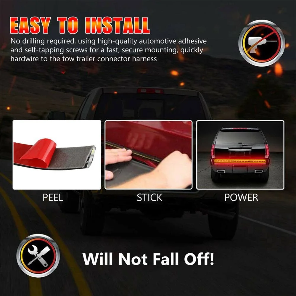 Car Truck LED Flexible Arrow Tailgate Light Strip Bar Reverse Turn Running Signal Warning Lamp Park Rear Tail for Pickup Van SUV