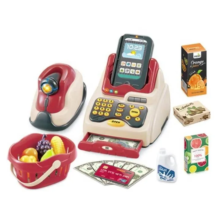 Brinquedos Cash Register pretend Play Set 2 em 1 Electronic Supermercado Toys